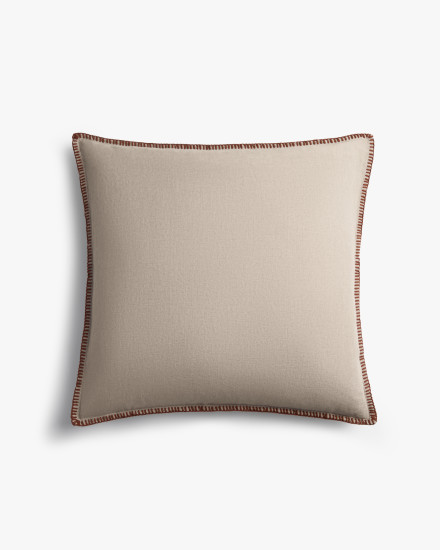 Natural With Brick Linen Whip Stitch Pillow Cover