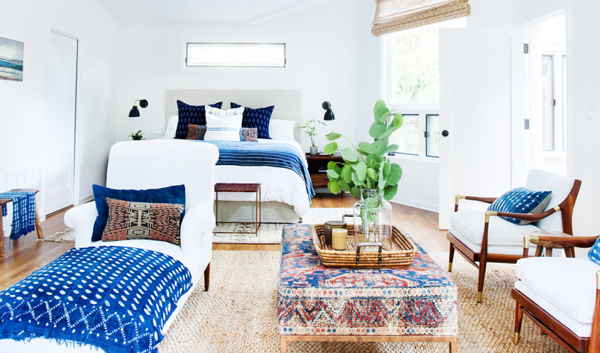White room with navy accents 