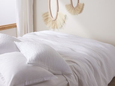 White Channel Duvet Cover Set Shown In A Room
