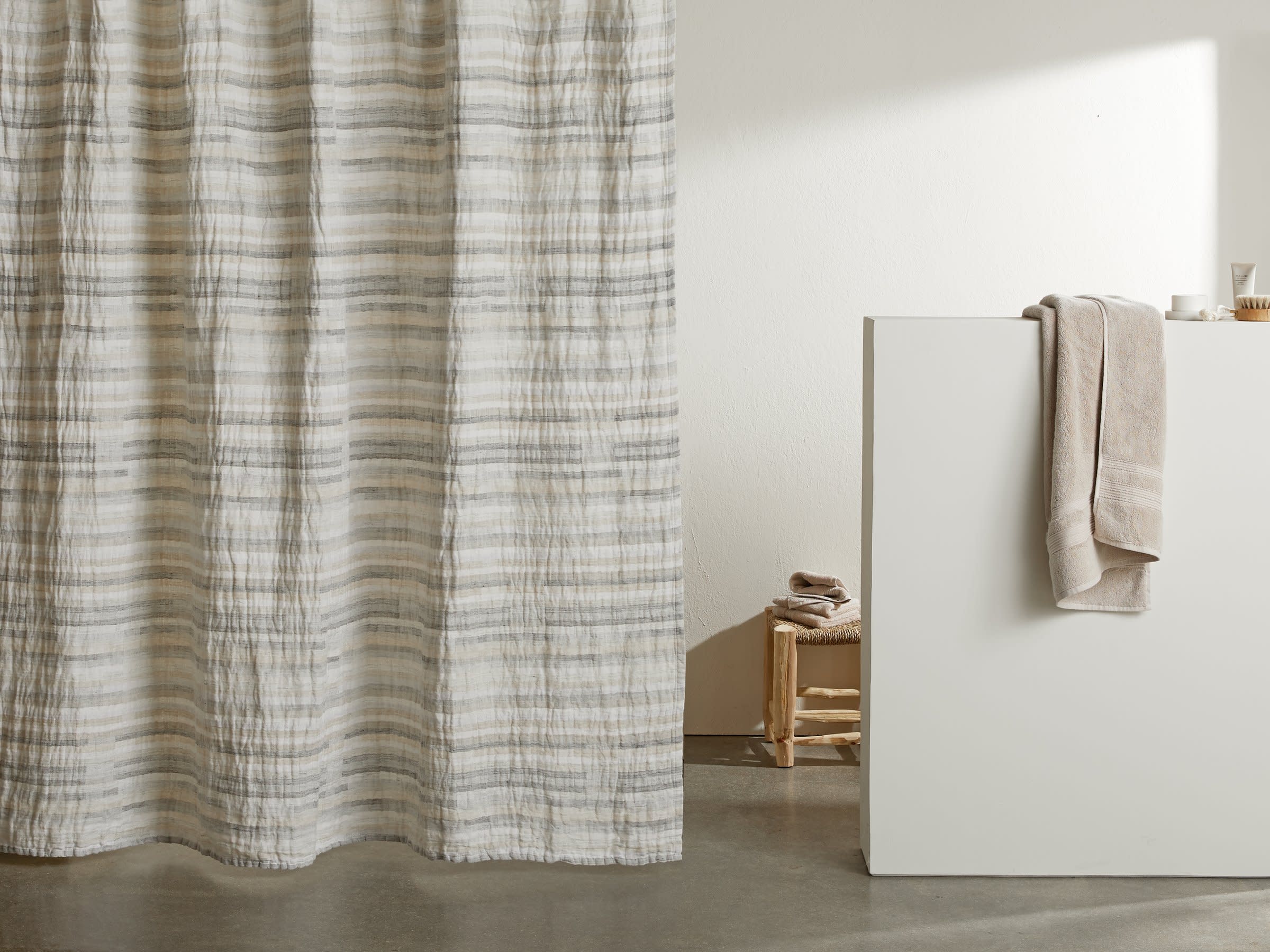 Color Block Shower Curtain Shown In A Room