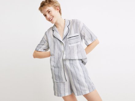 Striped Oversized Pajama Shirt Product Image