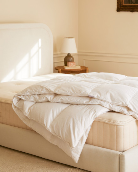 A bed with duvet and pillow inserts