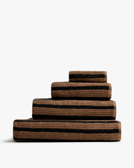 Camel With Soft Black Organic Resort Stripe Towels