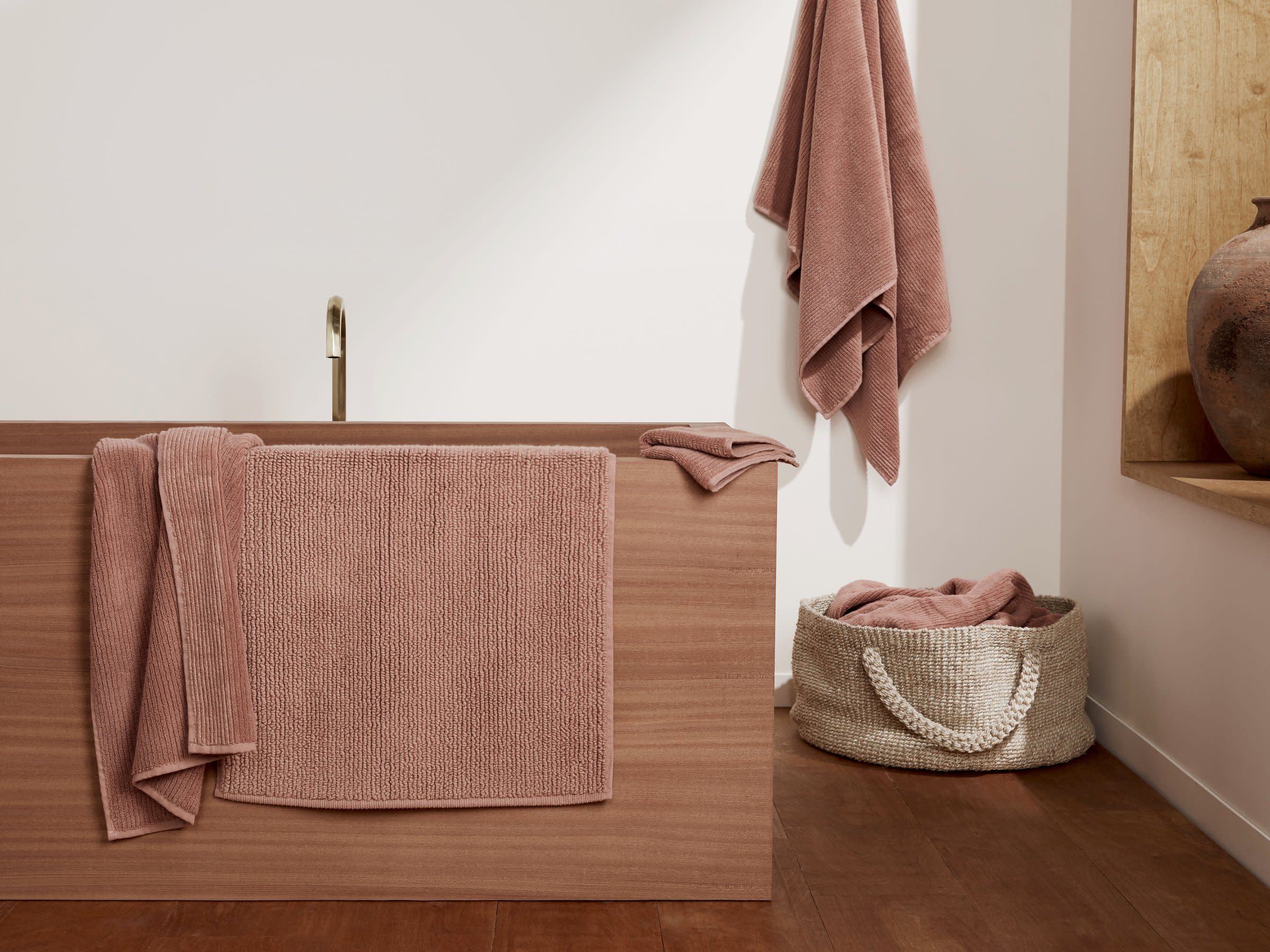 Clay Soft Rib Towels Shown In A Room