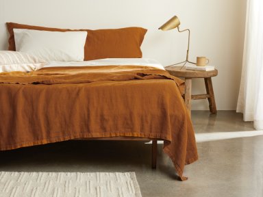Sienna Vintage Linen Bed Cover Shown In A Room