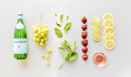 The ingredients for a wine cocktail laid out. 