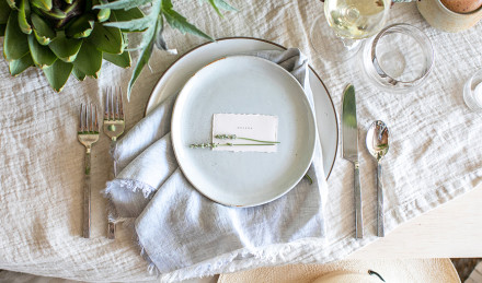 A place setting at a table. 
