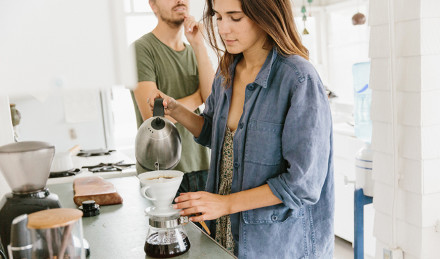 Ally Walsh pouring a cup of coffee. 