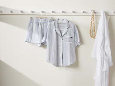Striped Oversized Pajama Shirt Shown In A Room