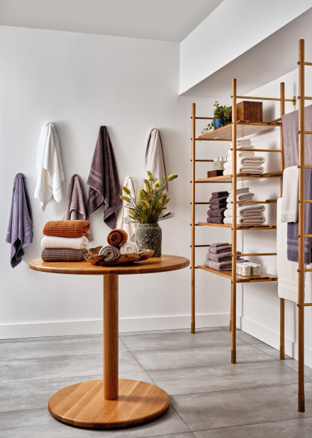 Interior of a Parachute store with various bedding and bath textiles