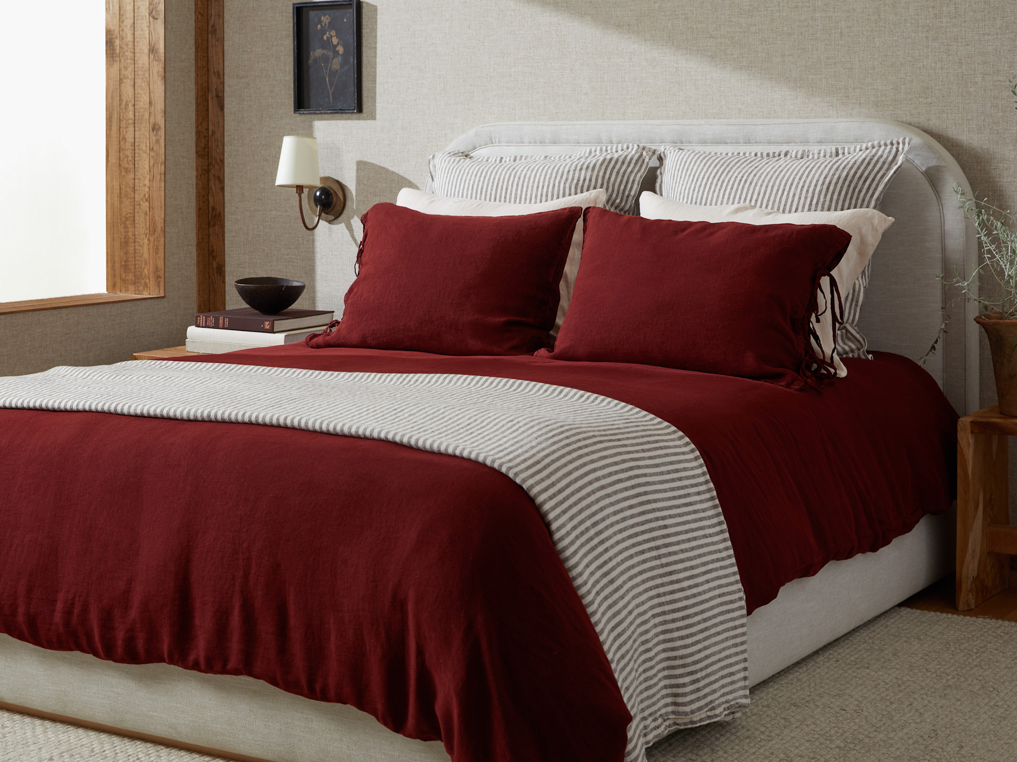 Striped Vintage Linen Euro Pillow Cover Parachute