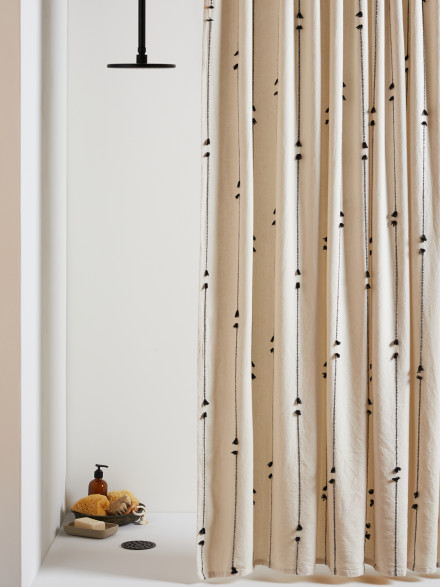 Organic Pom Pom Shower Curtain