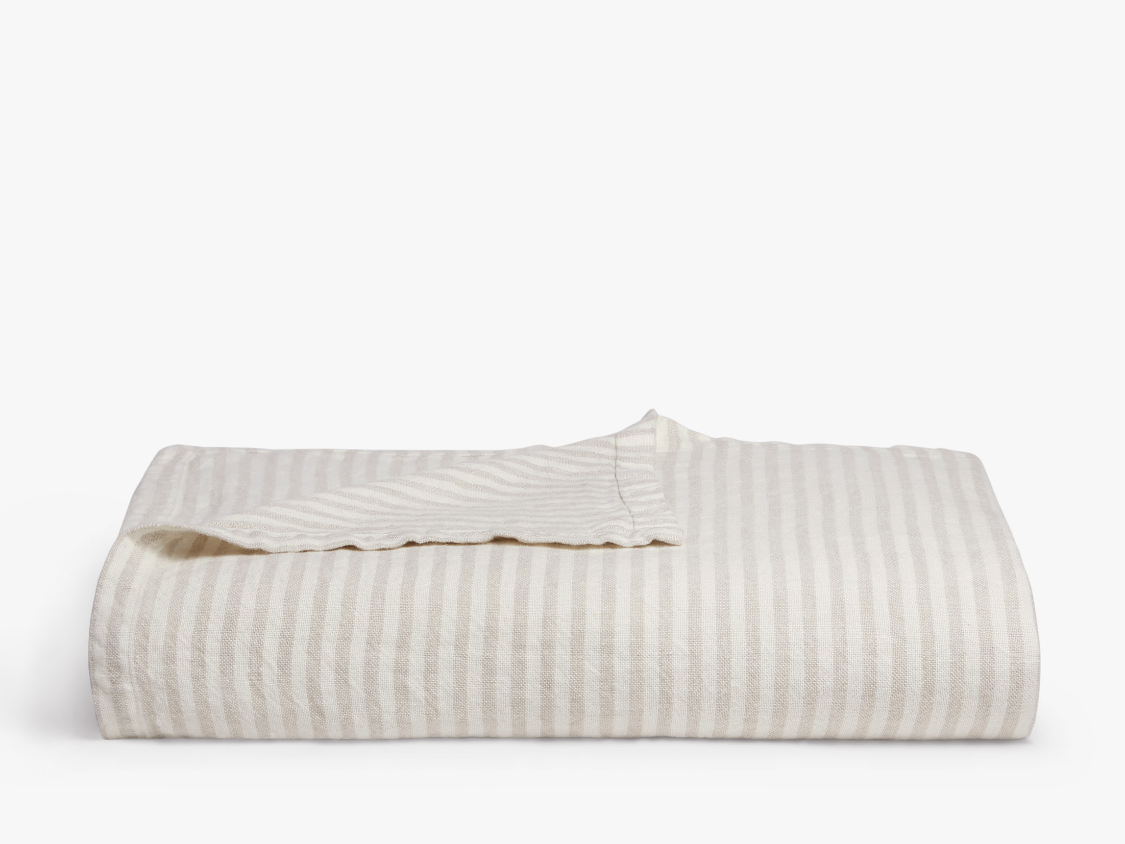 Natural And White Striped Vintage Linen Bed Cover