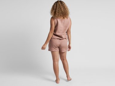 Clay Womens Linen Short Shown In A Room