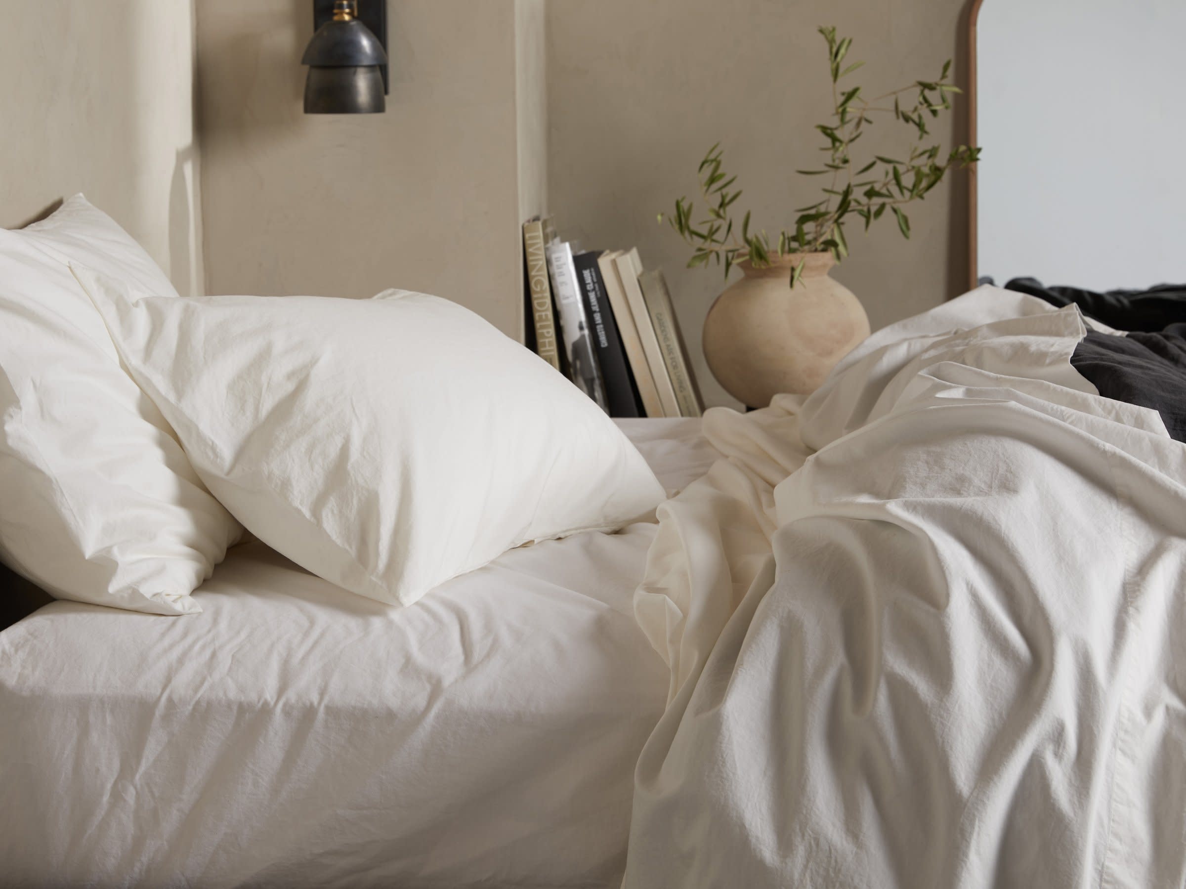 Cream Percale Pillowcase Set Shown In A Room