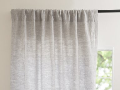 Chambray Grey Washed Linen Curtain Shown In A Room