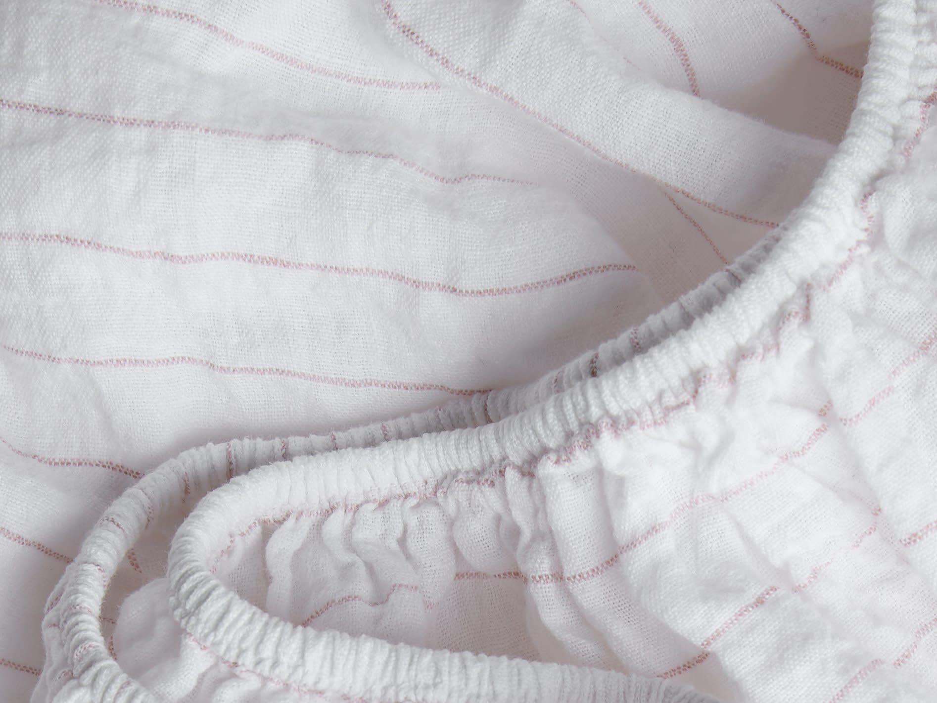 Close Up Of Blush Stripe Pinstripe Linen Fitted Sheet