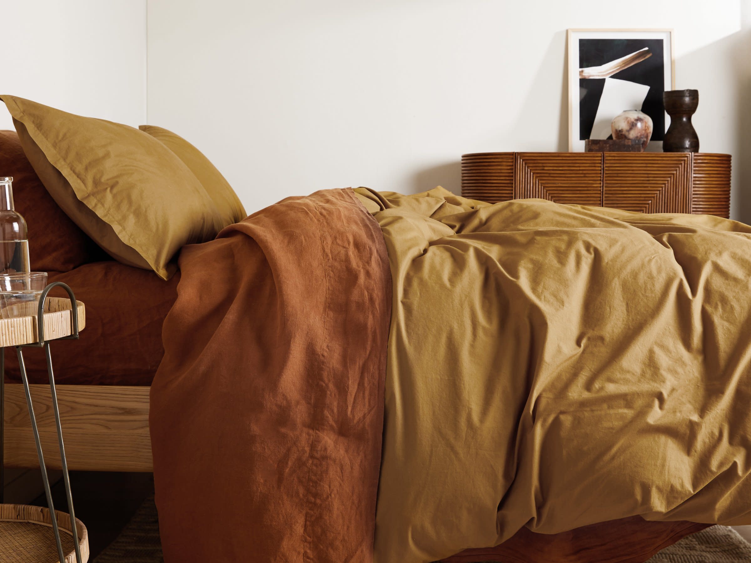 Ochre Brushed Cotton Duvet Cover Set Shown In A Room