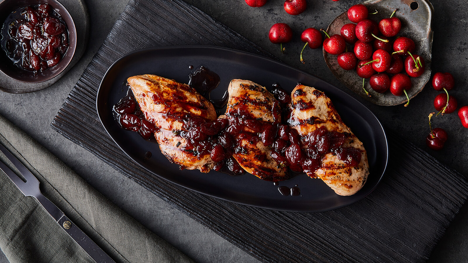 Pomegranate Grilled Chicken with Cherry Thyme Chutney