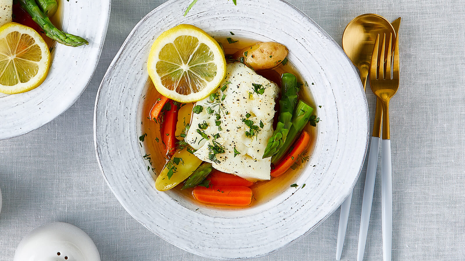 Roasted Cod with Spring Vegetables and Herbs 