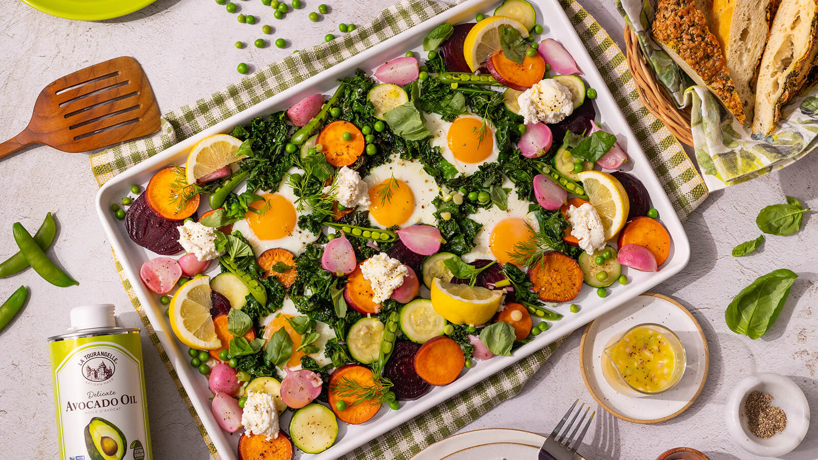 Sheet Pan Baked Eggs with Spring Vegetables