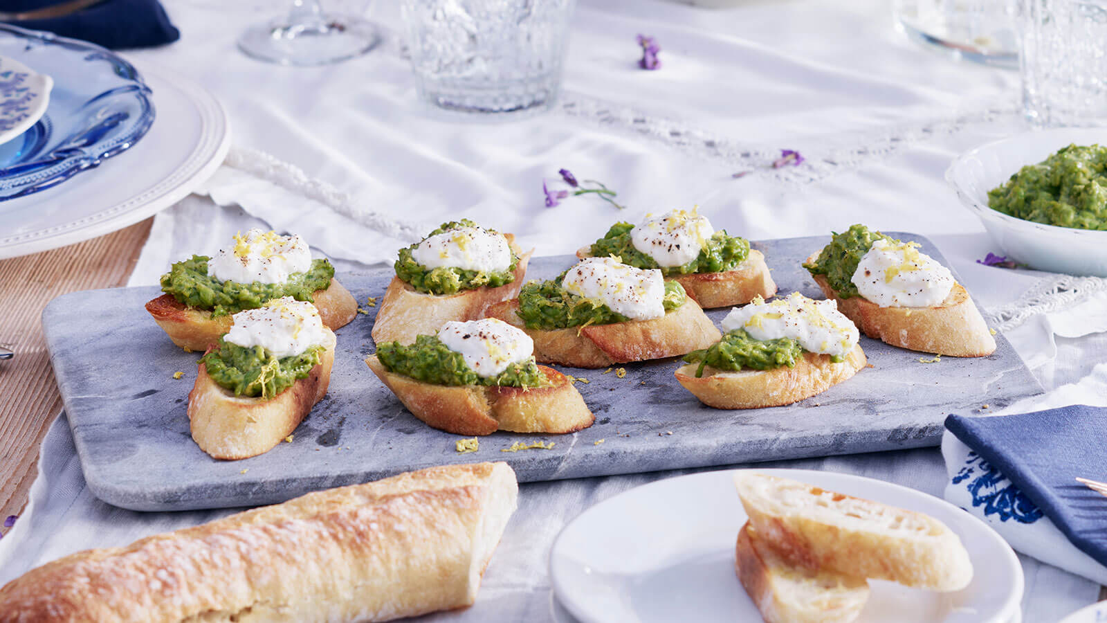 Pea Crostini with Lemon Ricotta