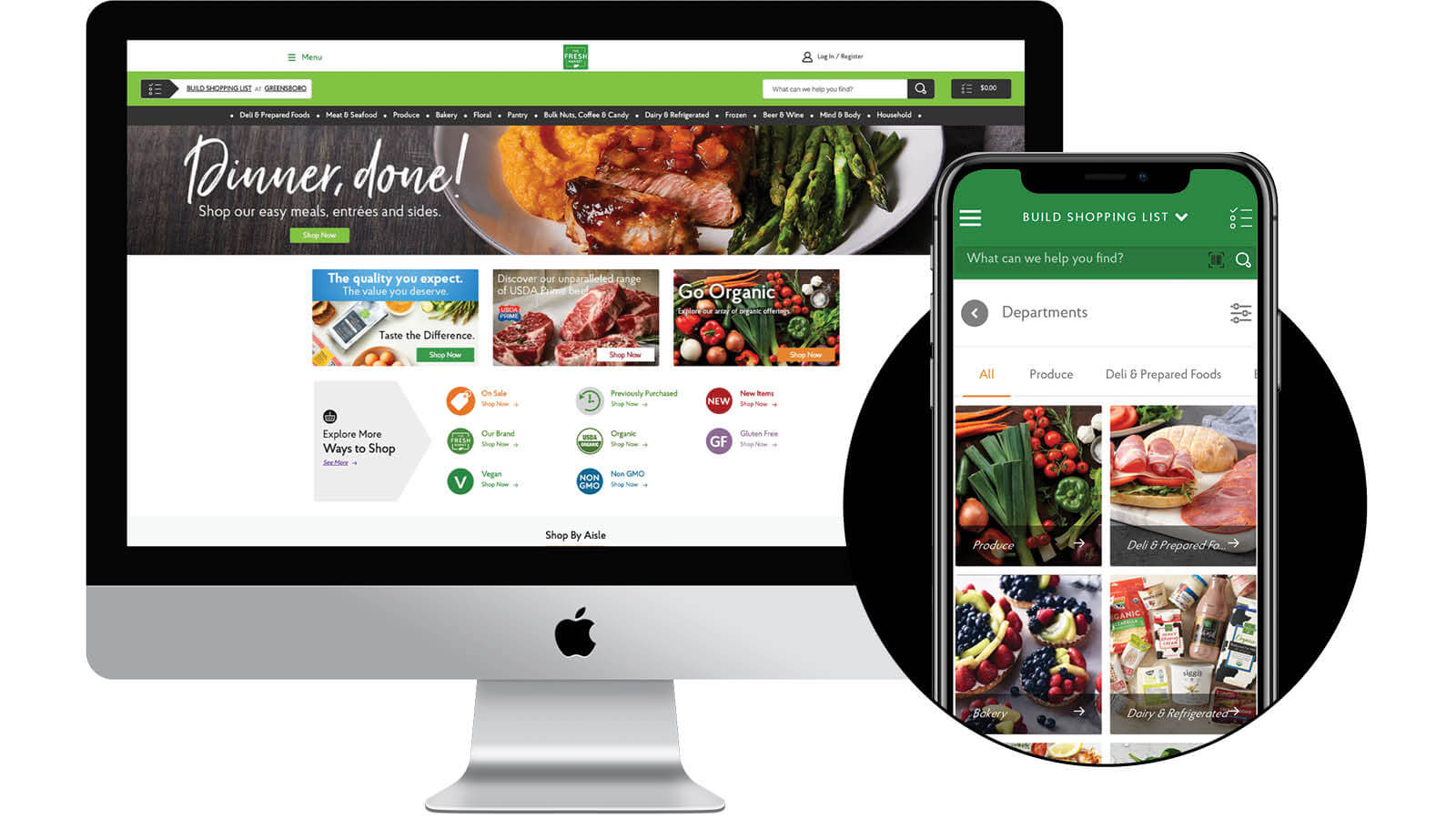 The Fresh Market E-commerce site desktop and app