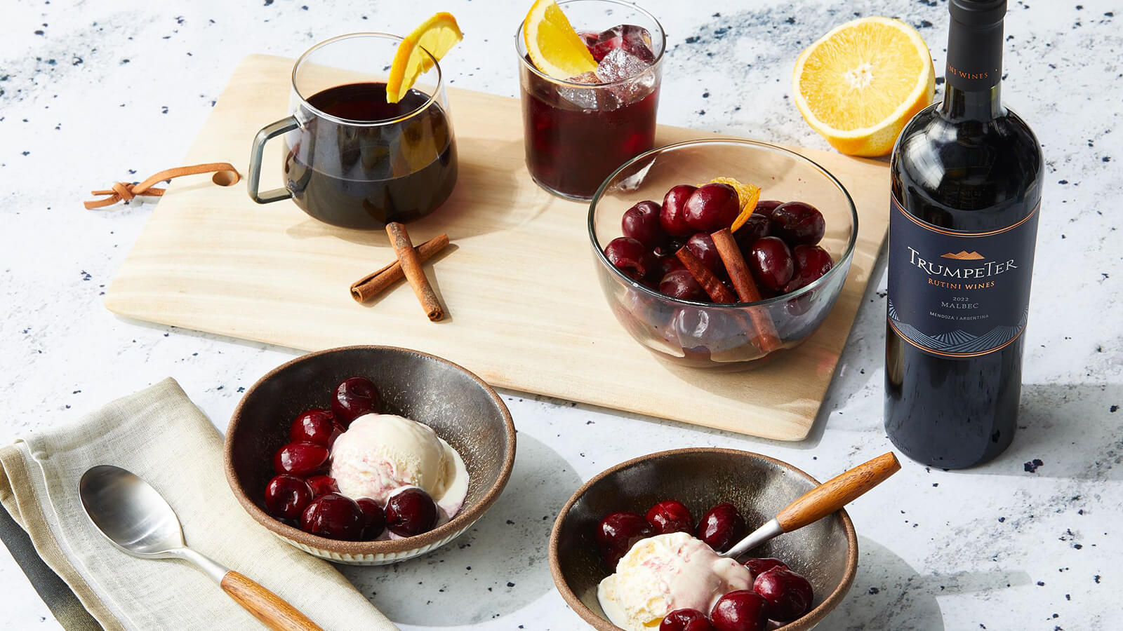 Malbec Poached Cherries with Ice Cream