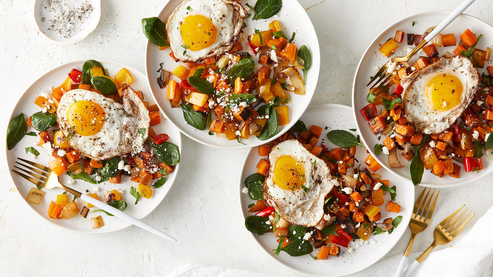 Sheet Pan Spring Vegetable Hash with Fried Eggs