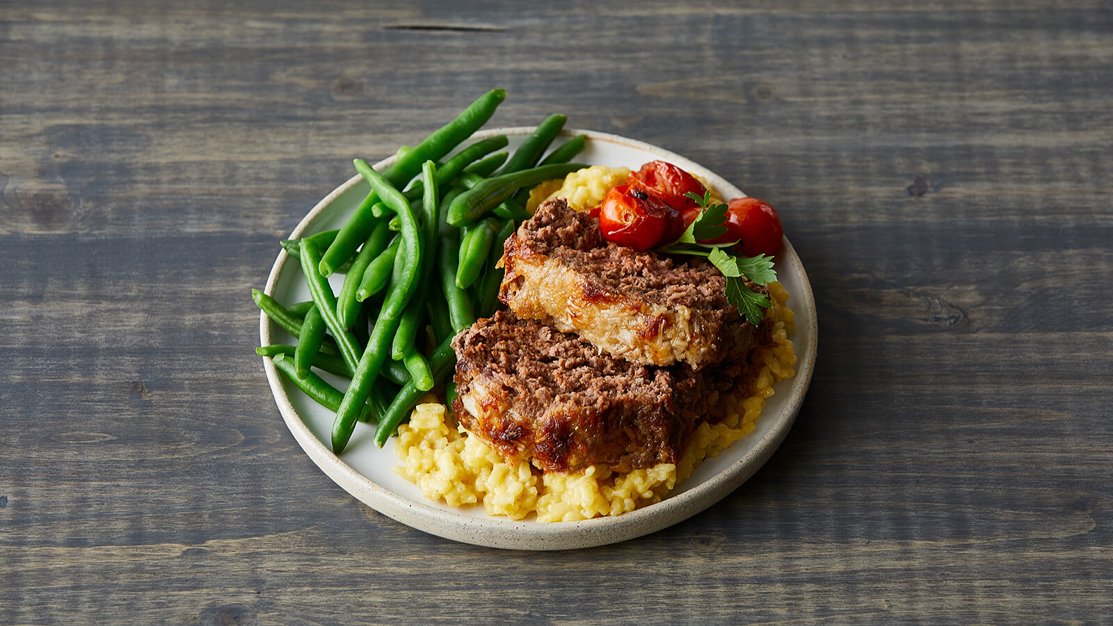 Italian Meatloaf with Risotto and Green Beans