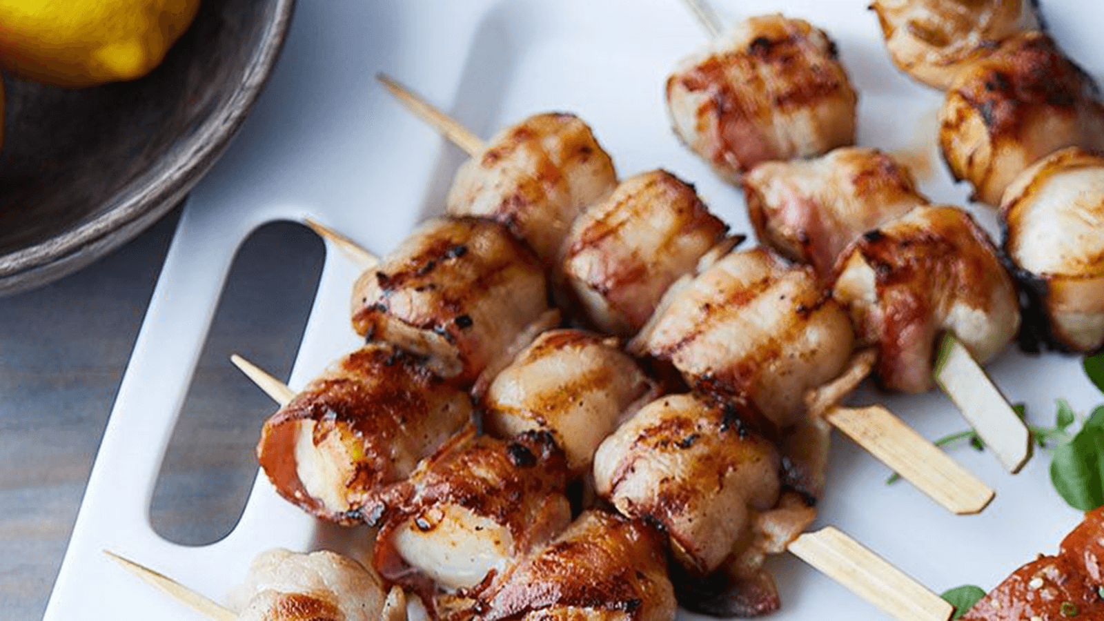 Bacon Wrapped Scallop Skewers