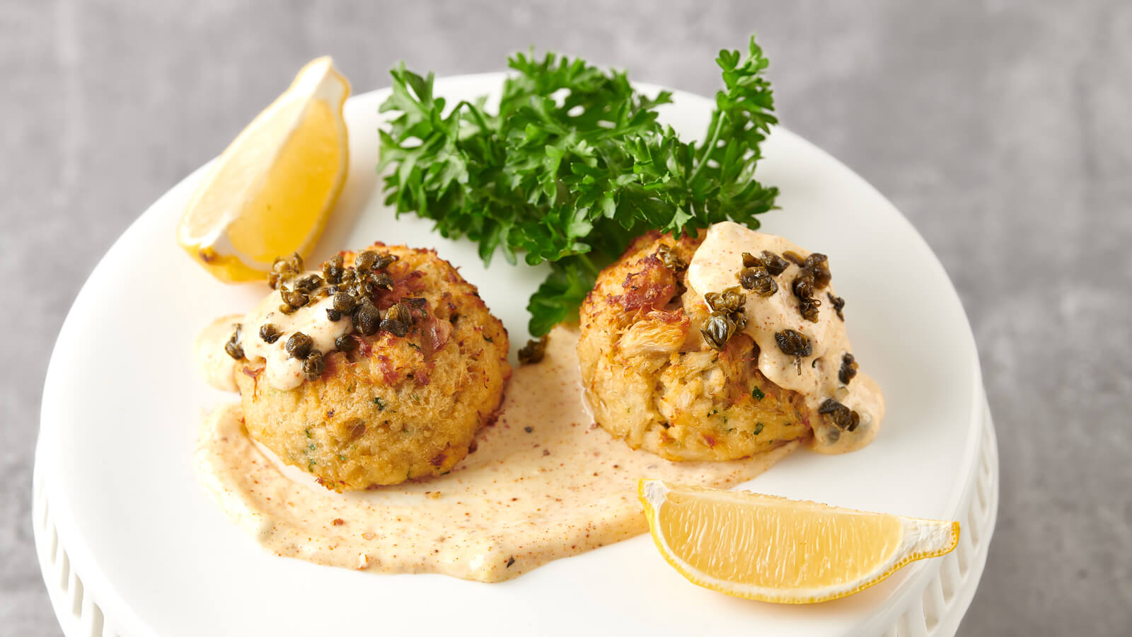 Crab Cakes with Homemade Remoulade and Fried Capers