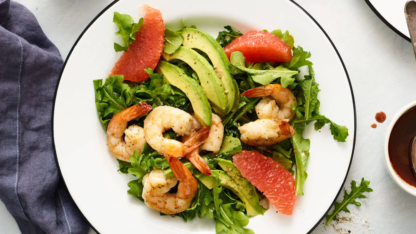 Pan Seared Shrimp with Avocado Salad and Chianti Butter Sauce