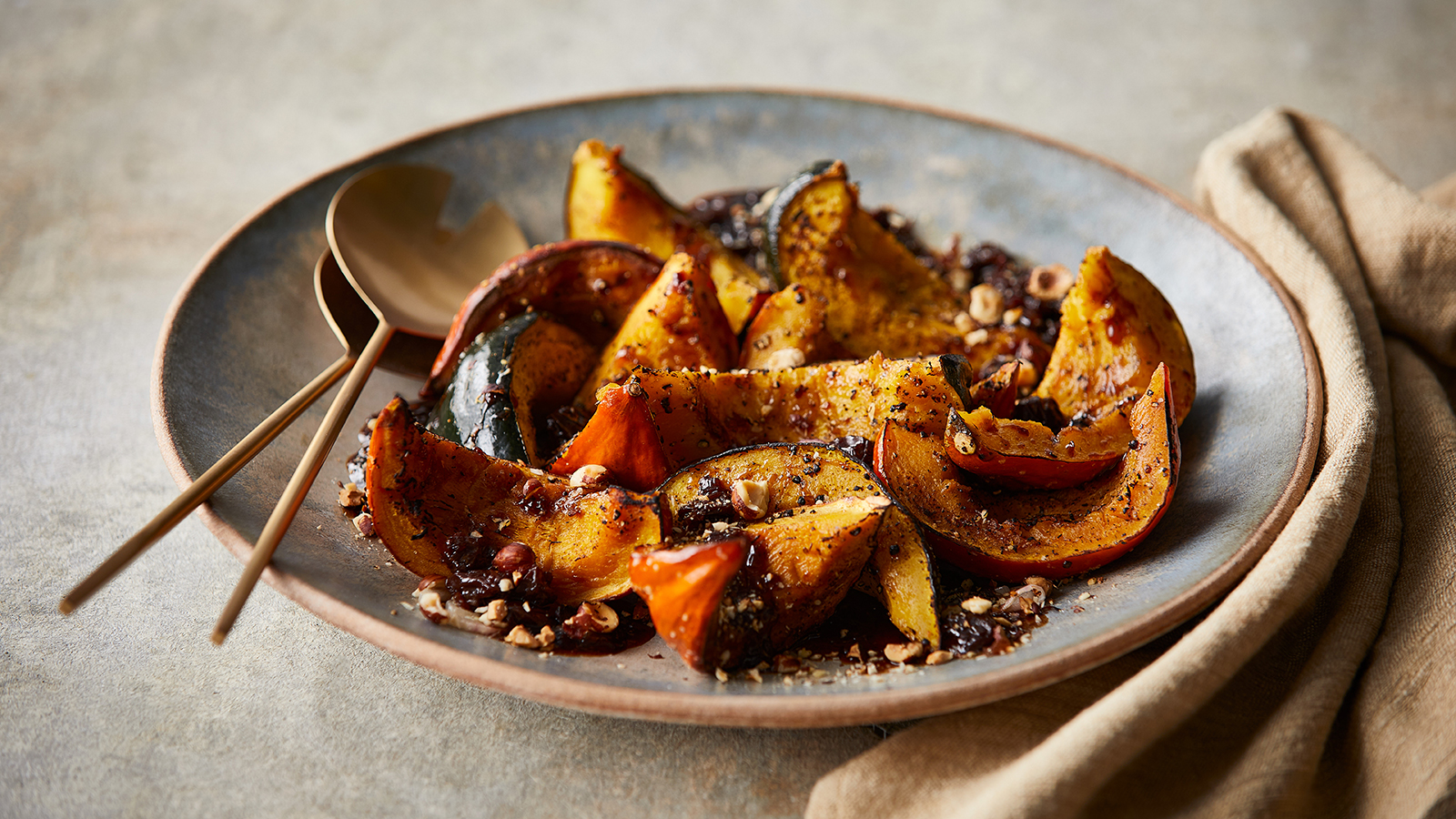 Roasted Fall Squash with Cherry Balsamic Agrodolce and Hazelnuts