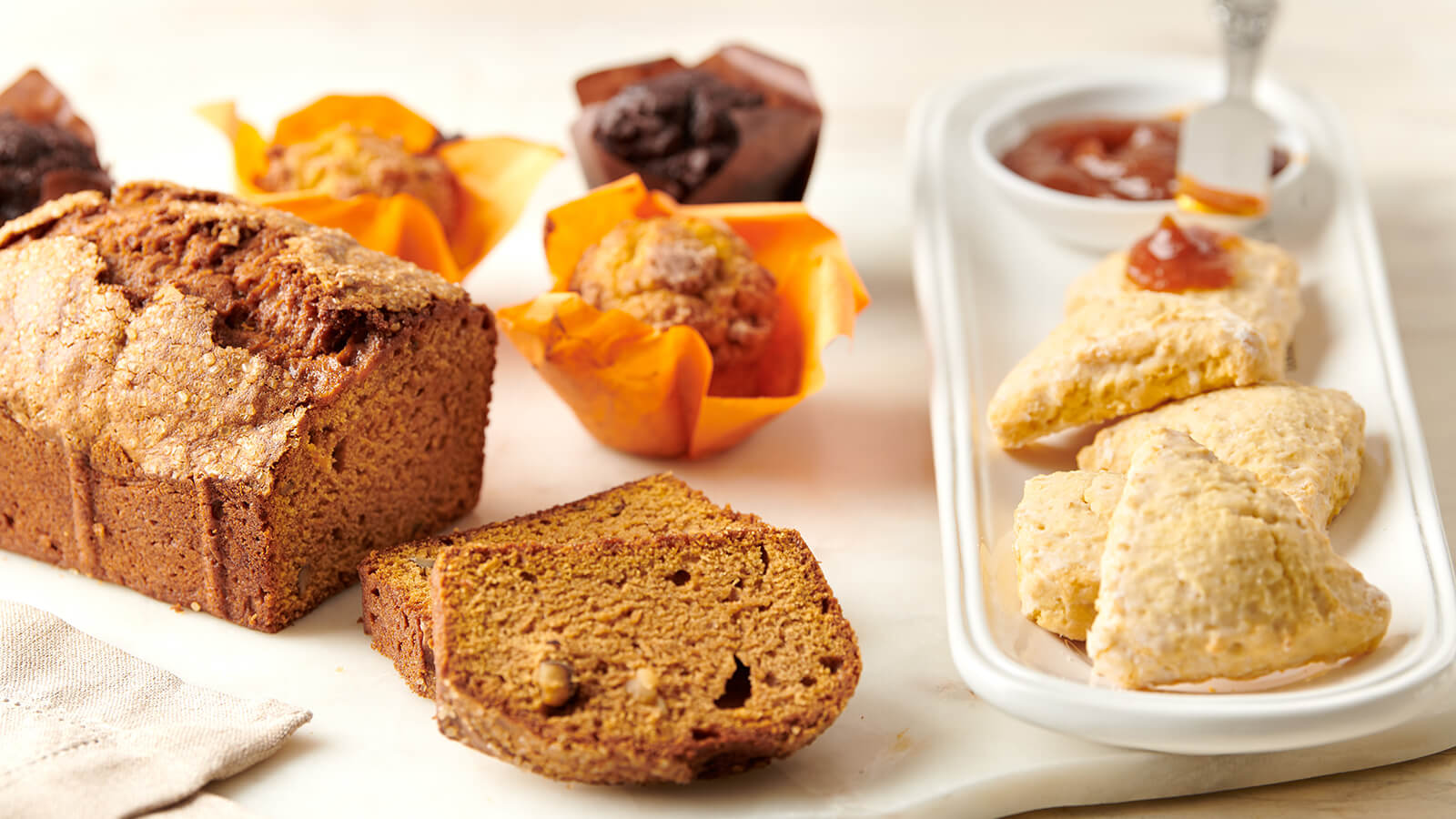Pumpkin Nut Bread, Pumpkin Streusel & Double Chocolate Mini Muffins, PumpkinScones 