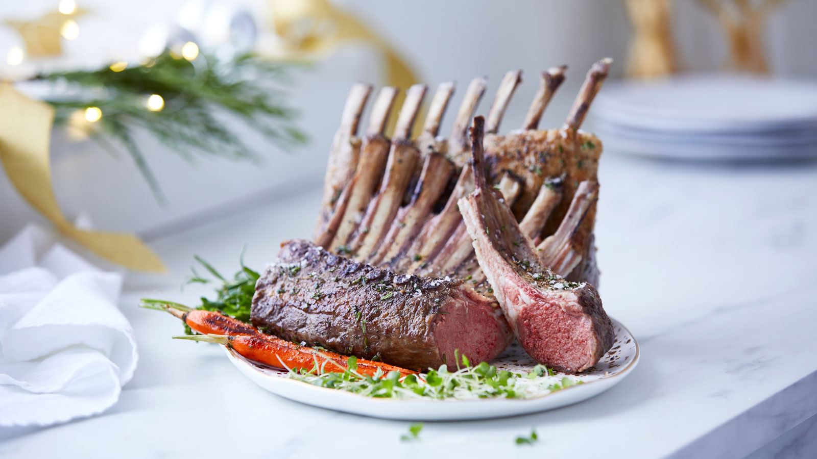 Rack of Lamb with Dried Cherry and Green Peppercorn Sauce 