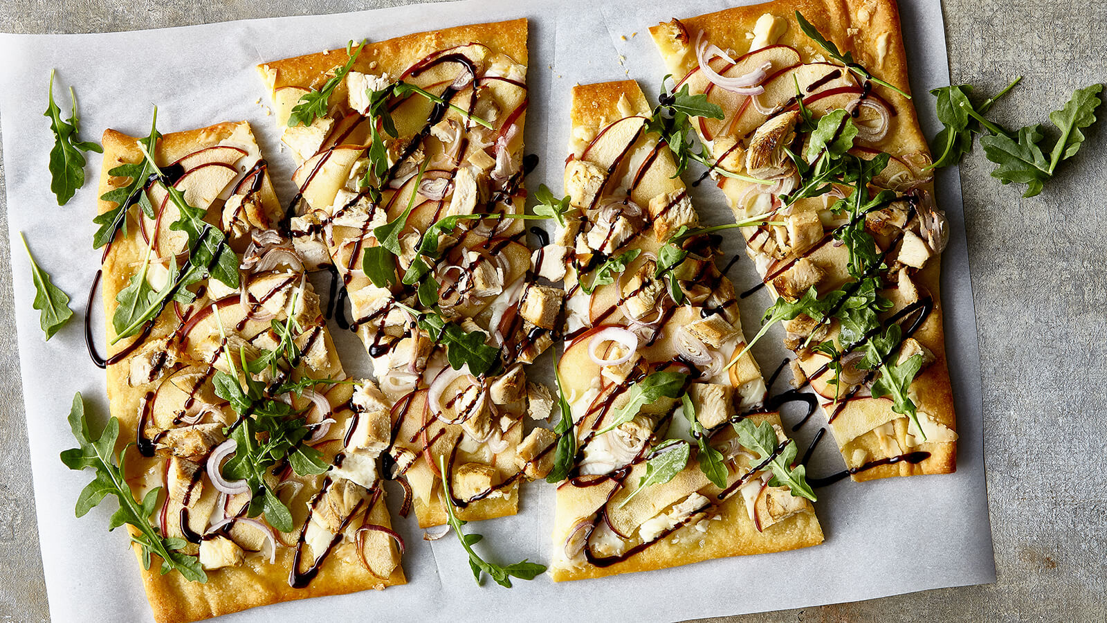 Crisp Apple, Spanish Goat Cheese and Grilled Chicken Flatbread