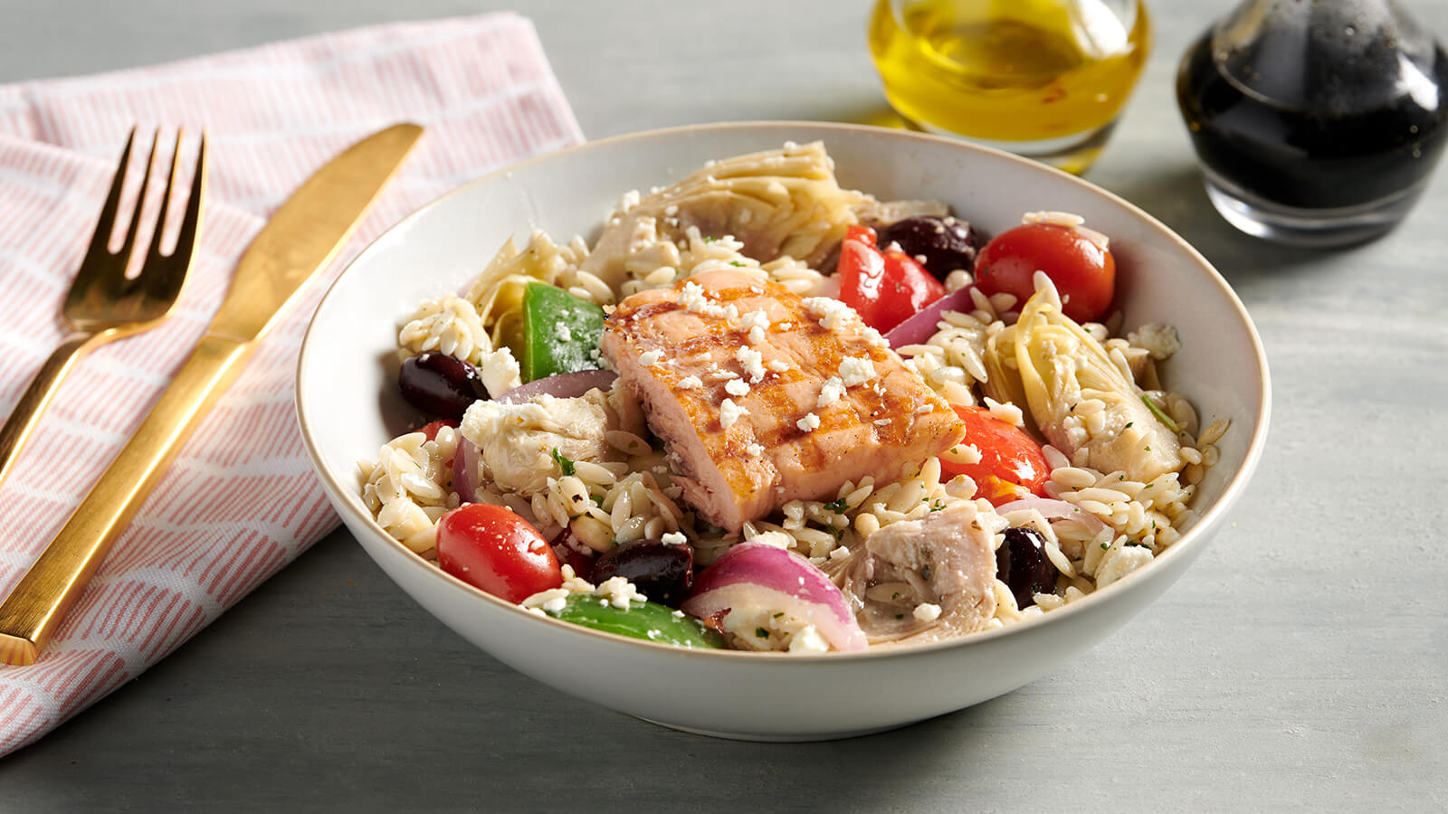 Greek Artichoke Salad with salmon