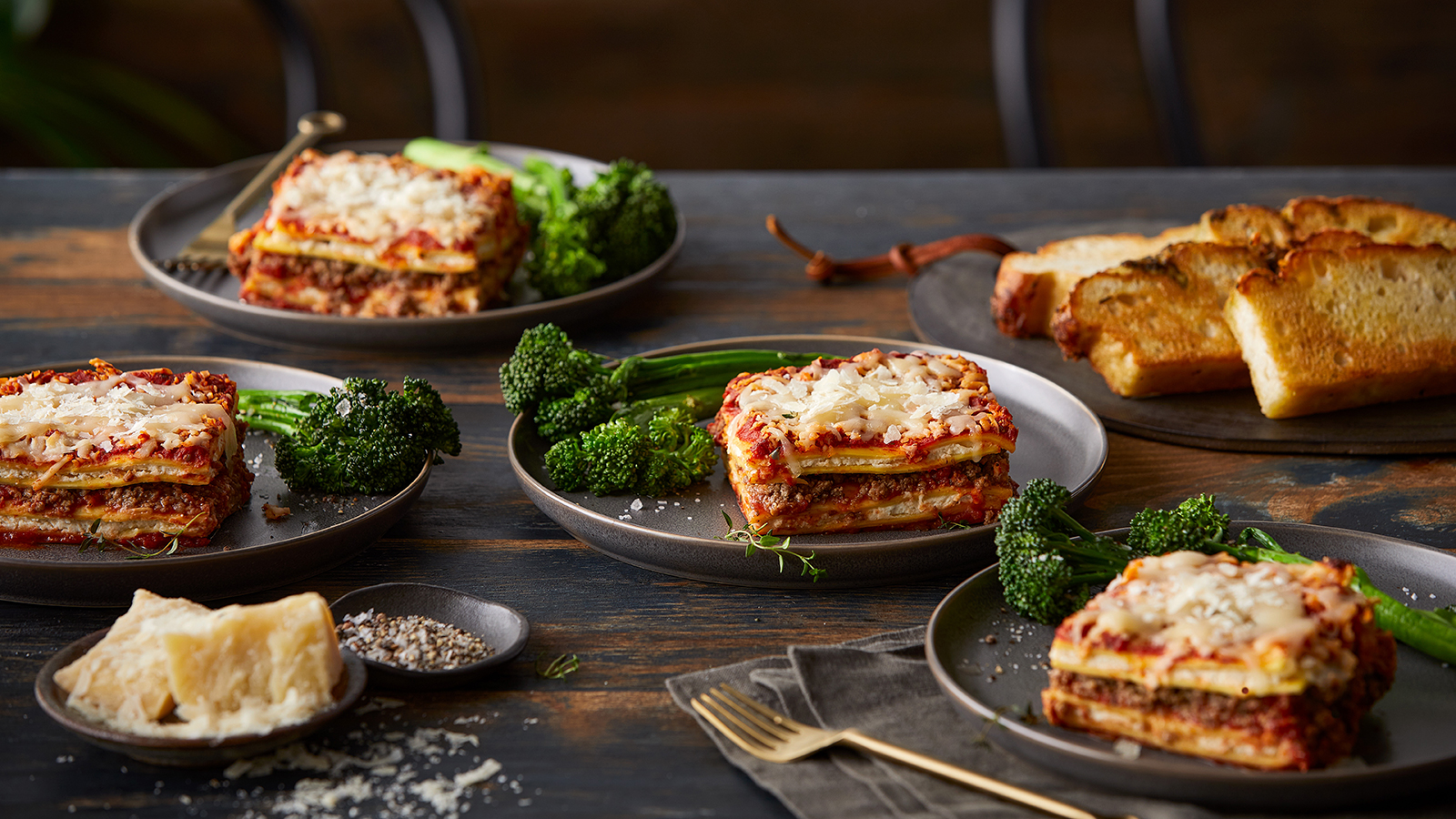 Baked Lasagna and Sautéed Broccolini