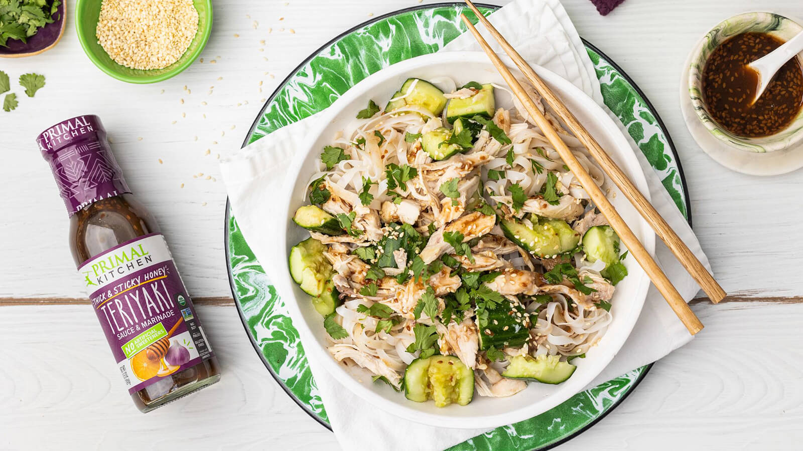Smashed Cucumber and Chicken Salad Over Greens and Grains