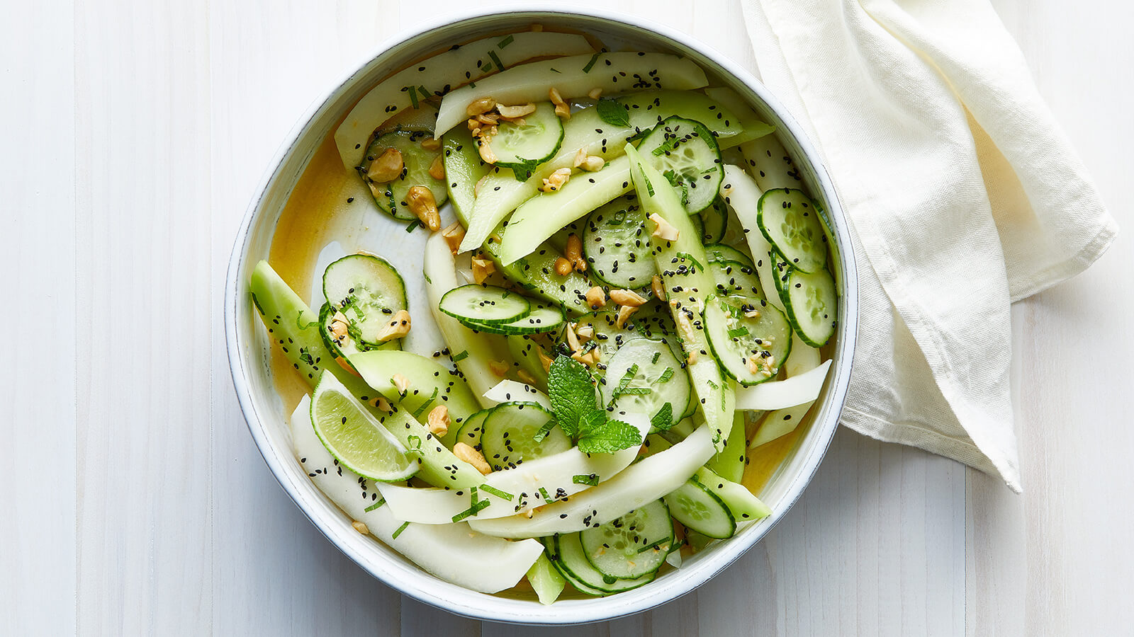 Melon and Cucumber Salad with Honey Lime Vinaigrette 