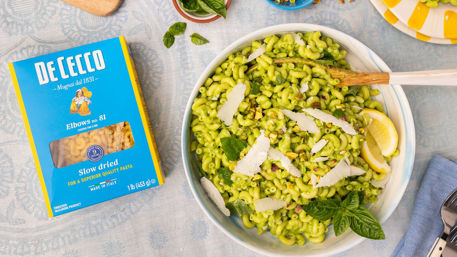 Elbow Pasta with Basil Avocado Sauce