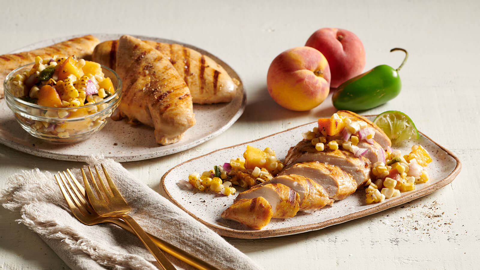 Beer Brined Chicken with Grilled Peach and Corn Salsa