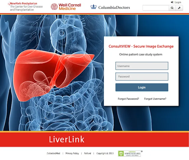 Web design for Liver Link Login page for ConsultView website