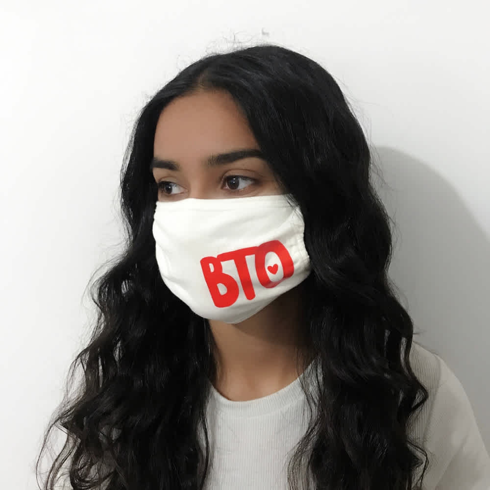 Image of person modelling Mask item on the BTO store, showing left side.