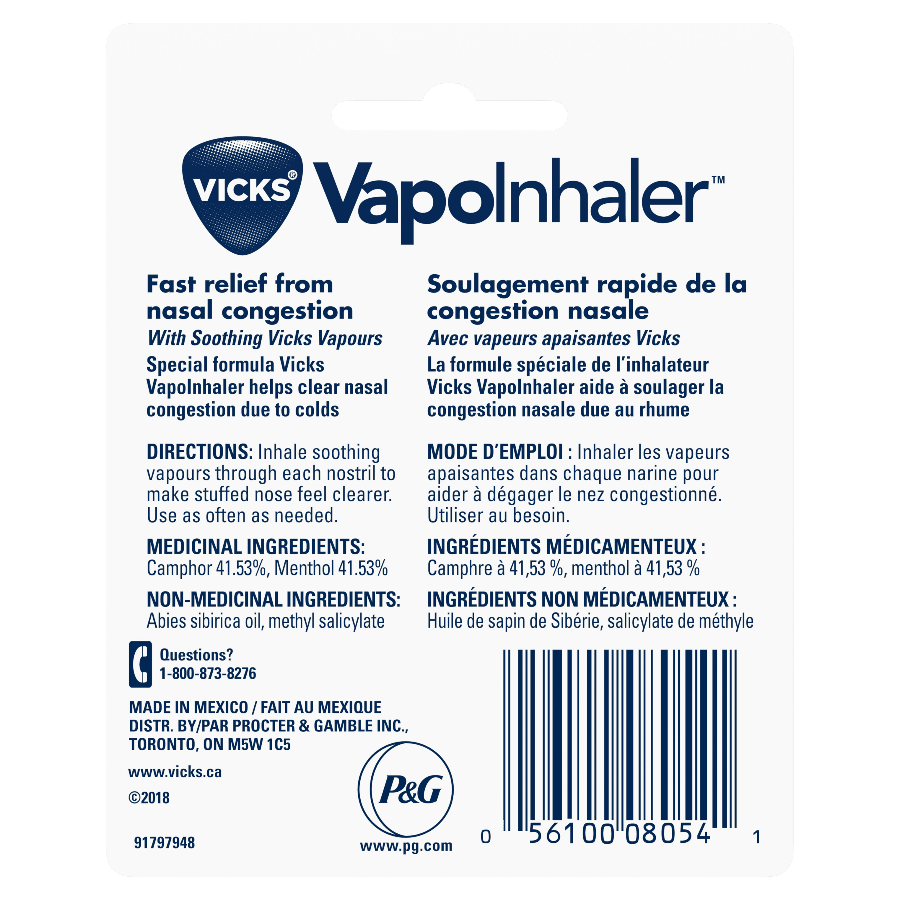 Décongestionnant nasal Vicks VapoInhaler, menthol - Vicks
