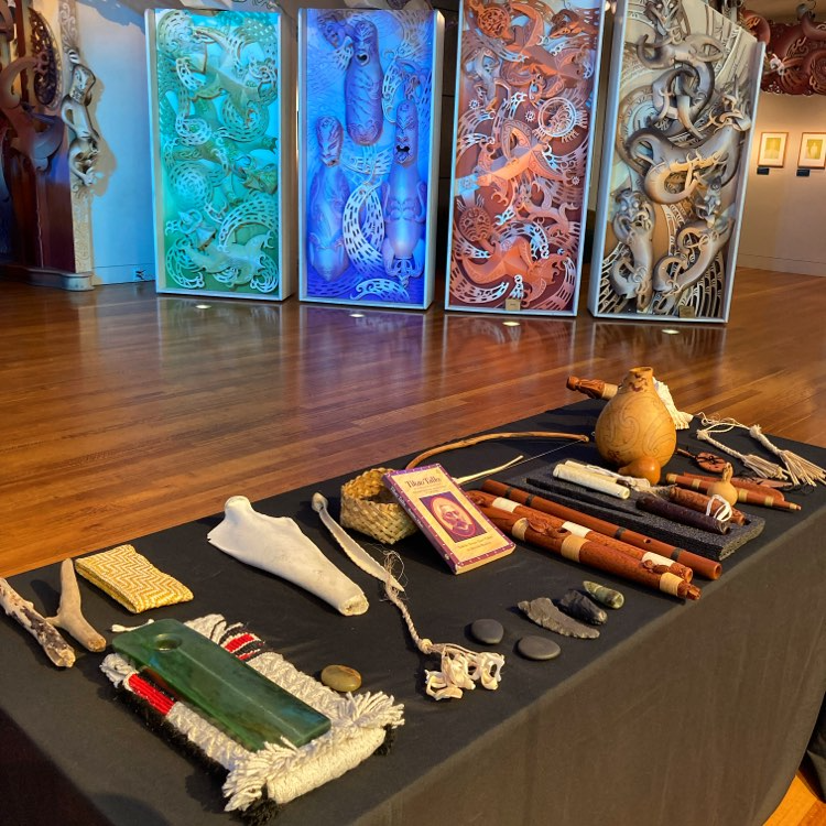 Pictured: My taoka puoro set up for a sound meditation session at Te Papa Tongarewa, 2021. Photograph by Ariana Tikao