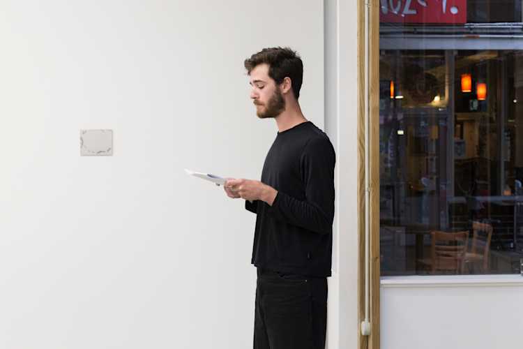 Pictured: Sholto Buck performing at the opening event for elbow-room in the universe, Enjoy Contemporary Art Gallery, Te Whanganui-a-Tara Wellington. Photograph by Cheska Brown