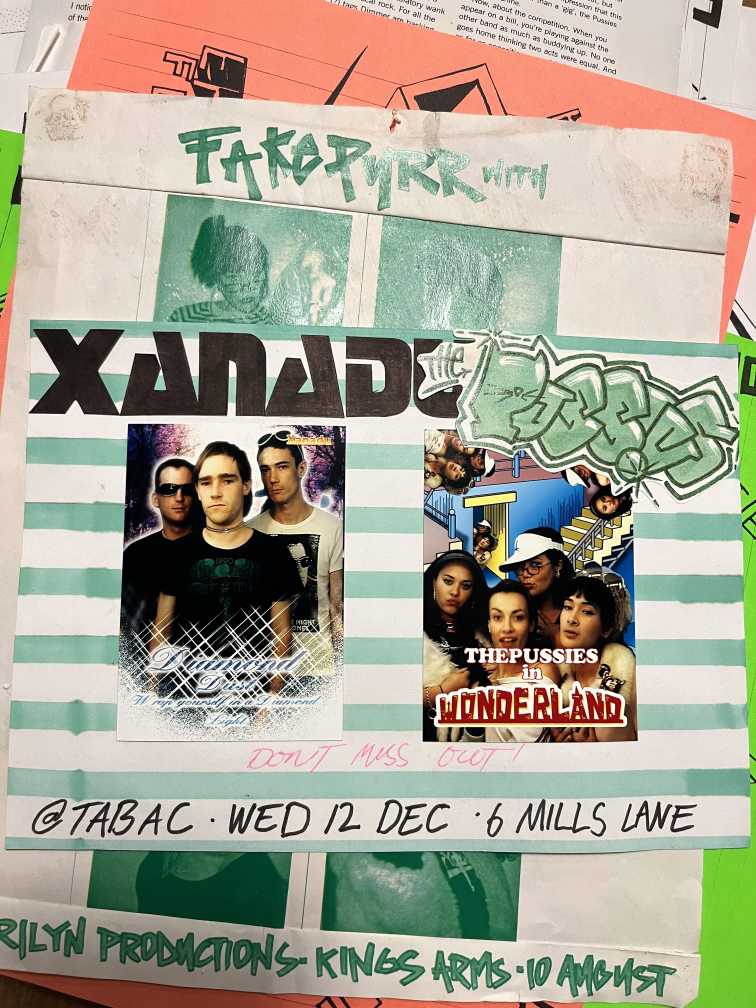 Pictured: Poster for Xanadu and The Pussies gig, 2001