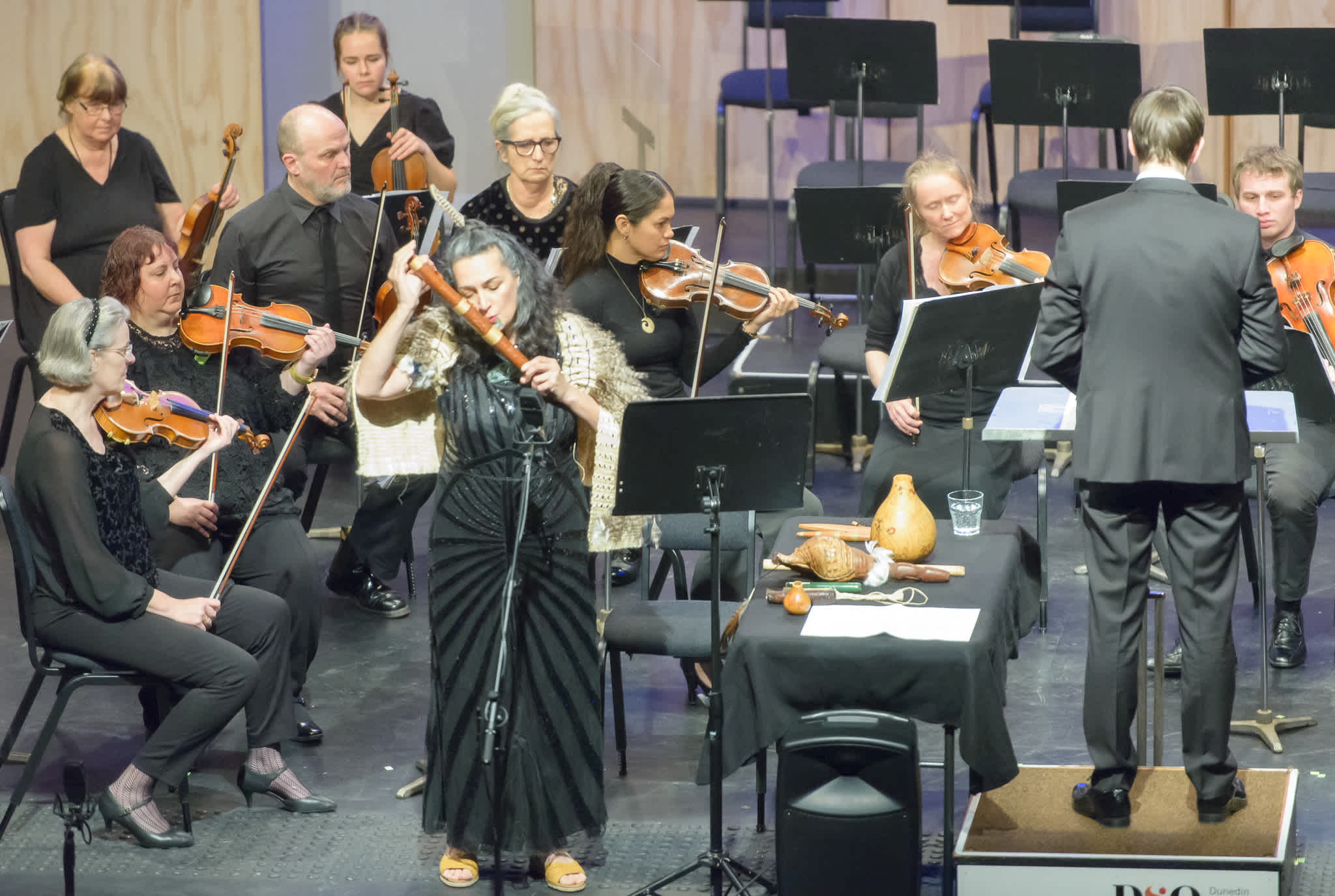 Pictured: Ariana Tikao performing in the Whakanuia Matariki concert in with the Dunedin Symphony Orchestra, July 2023. Photograph by DSO/Pieter du Plessis